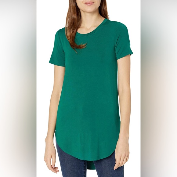 Women's Jersey Standard-Fit Short-Sleeve Crewneck Tunic Dark Emerald Green Small - Picture 4 of 6